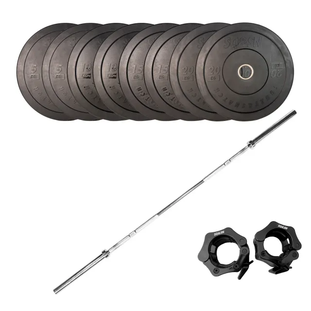 SQ&SN OL Vægtstangssæt 120 kg Sort med bumper plates til styrketræning og home gym