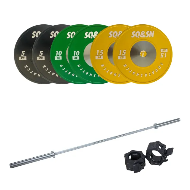 SQ&SN Styrkeløft Vægtstangssæt 60 kg Farvet + 20 kg Stang, 28 mm greb, 50 mm ærme, 80 kg samlet